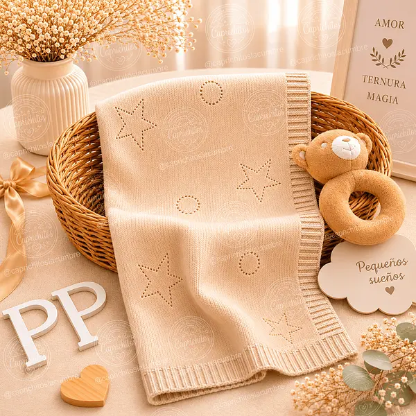 Cobija Tejida Beige En Hilo Suave Para Bebé