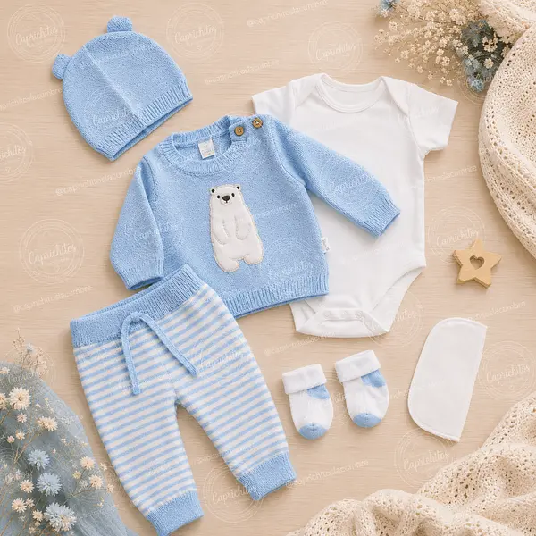 Conjunto Primer Día Para Recién Nacido Azul 5 Piezas