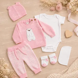 Conjunto Primer Día Para Recién Nacido Rosado 5 Piezas