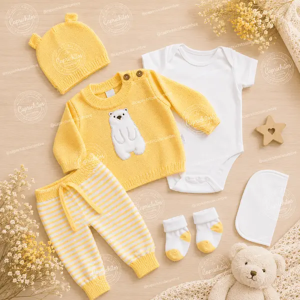 Conjunto Primer Día Para Recién Nacido Amarillo 5 Piezas