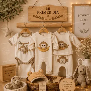 Conjunto Primer Día Temático Mono Para Recién Nacido
