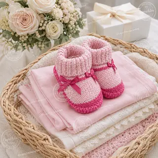 Medias Tejidas Rosadas Con Moño Para Bebé