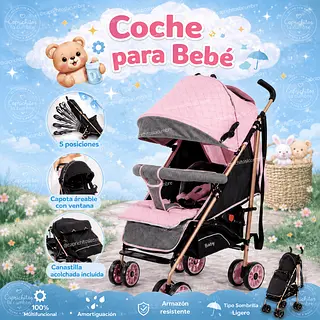 Coche Asoleador Plegable Para Bebé Rosado