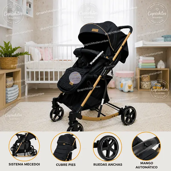 Coche Mecedor Premium Para Bebé Negro